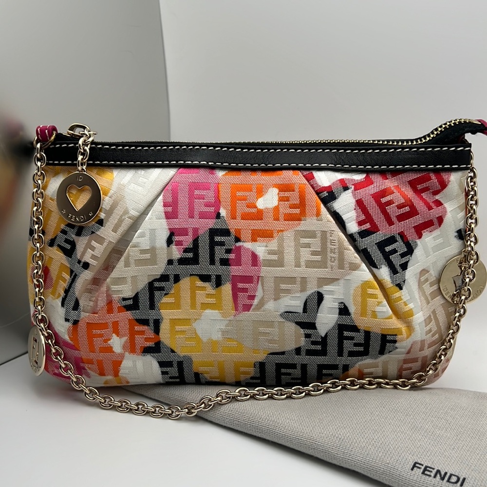 FENDI NWOT-Flower Bomb Pattern Pouch shoulder Purse, RFID Tag Fabric/Leather